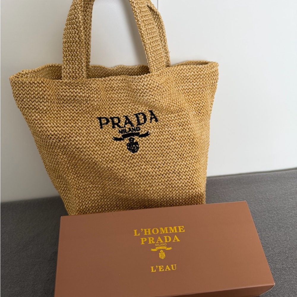 Prada Beige Knit Tote Bag